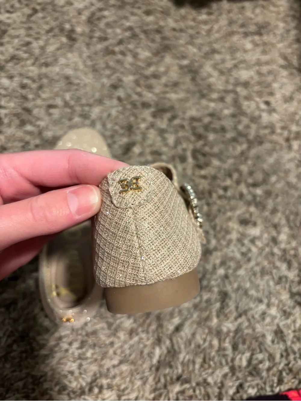 Glitter Flats with Crystal Buckle - Champagne Color